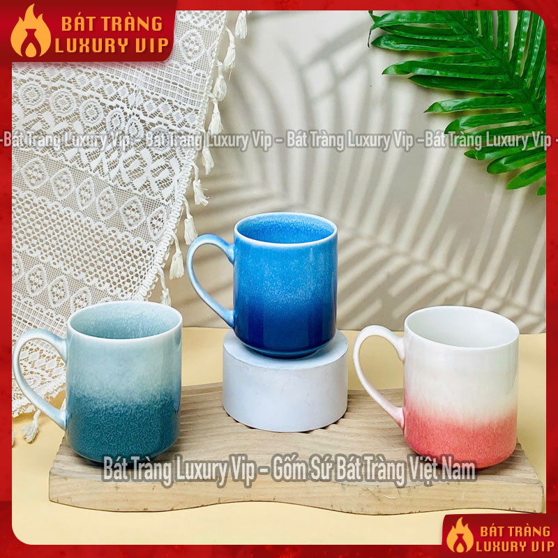 Cốc Trụ Men Hỏa Biến - Ly Gốm Sứ Cao Cấp Uống Cafe, Ly Trà, Ly Lipton - Cốc Sứ Uống Nước 450ml Bát T