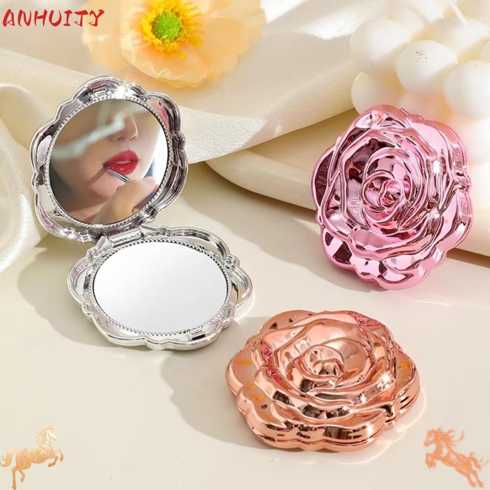 ANHUITYJ Gương Hoa Hồng, Gương Trang Điểm Tròn Lâu Dài, Gương Mỹ Phẩm Gấp Kích Thước Nhỏ Thanh Lịch 