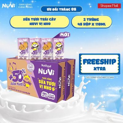 Combo 2 Thùng 48 Hộp Thức Uống Sữa Tươi Trái Cây NuVi Vị Nho 110ml