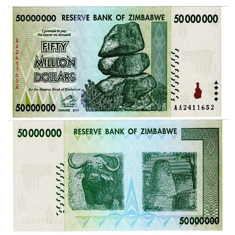 Zimbabwe 50 triệu Jinyuan 5 triệu Tiền giấy 2008 Châu Phi Tiền xu nước ngoài UNC225