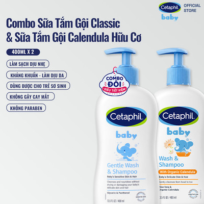 Combo sữa tắm gội dịu lành cho bé GENTLE W&S 400ML &  Sữa tắm dưỡng ẩm dịu lành cho bé với Calendula W&S 400ML