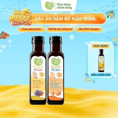 Combo 2 dầu ăn dặm cho bé Mămmy dầu ăn dặm cá hồi, hạt lanh, olive bổ não bé từ 6 tháng, chai 100ML