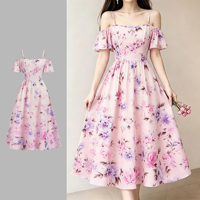 (New Arrival) Lovito Đầm Nữ Mùa Xuân/Hè Váy Thường Ngày Họa Tiết Xếp Nhún LK7AD012