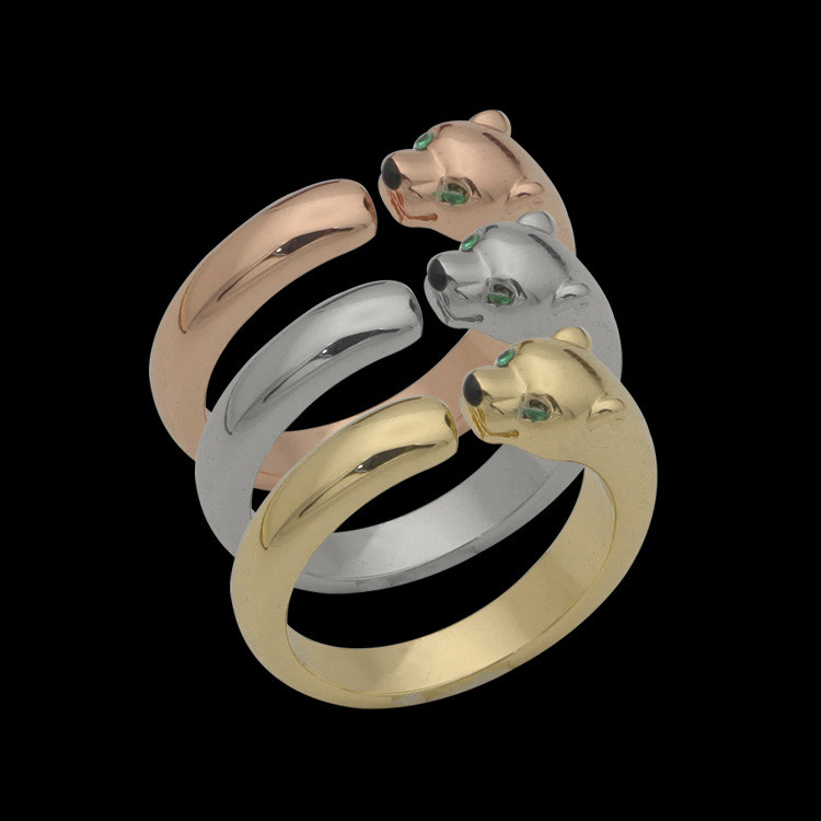 0KJP Smooth, fine, set of diamond rings, leopard-style ring, couple's open ring