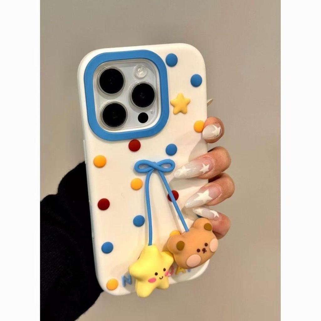 Ốp Điện Thoại Thích Hợp Cho iPhone 12 13 14 15 16 17 Pro max Gấu Chấm Bi Mặt Dây Chuyền Chống Sốc Chống Sốc Vỏ Bảo Vệ Bao Gồm Tất Cả