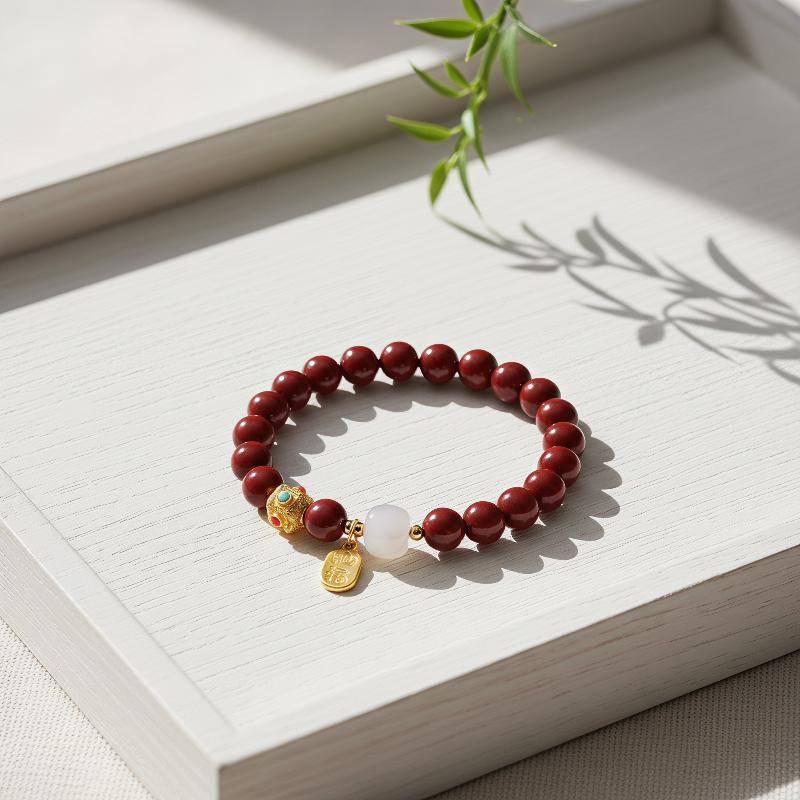 Bluelover Giả Cinnabar Đính Hạt Vòng Tay 1 / 2 Chiếc Ngọc Trắng Giọng Luy Fu Mặt Dây Chuyền Phong Cách Trung Hoa Tốt Lu Trang Sức Cho Cặp Đôi Mới