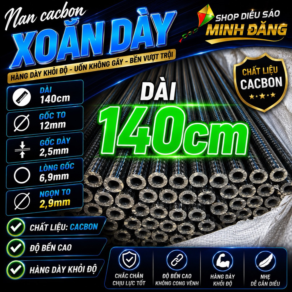 Nan cacbon xoắn nhiều mẫu , kích thươc , làm diều sáo
