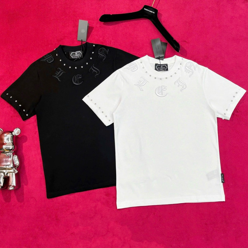 Áo phông nam nữ Premium cotton Phillip Plein viền cổ đính ngôi sao và chữ la mã quấn quanh