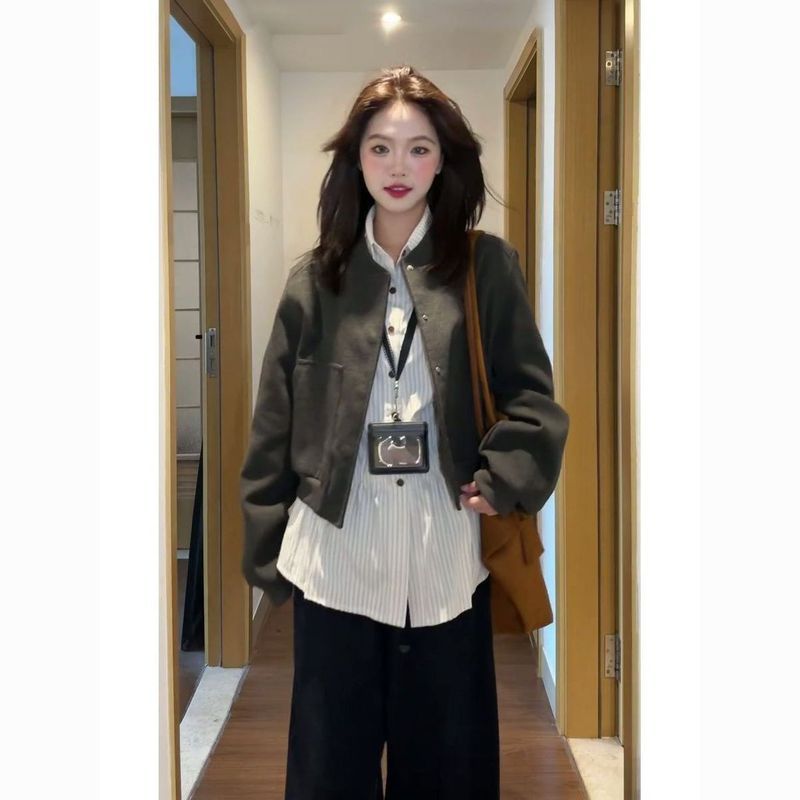 Mỹ Retro High Street Tính Khí Bóng Chày Đồng Phục Áo Khoác Nữ Thu Đông Niche Slim-fit Phù Hợp Với Áo Khoác 8.14