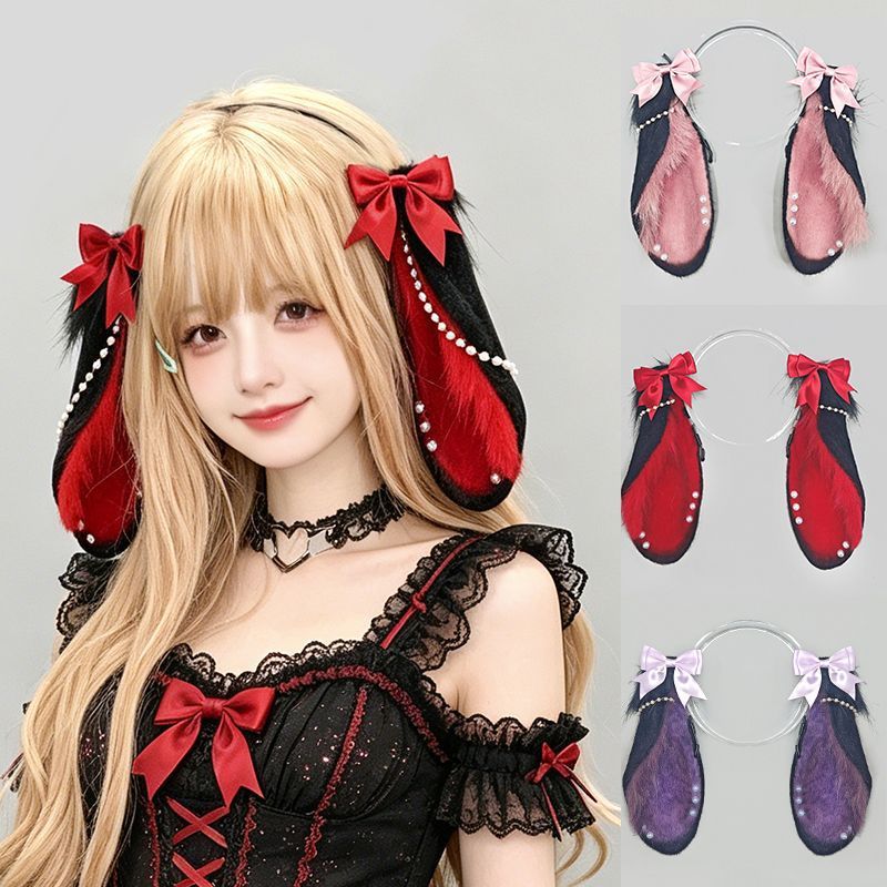 135.Gothic Ngọt Ngào Gothic Thỏ Tai Đầu KC Sang Trọng Động Vật Tai Mũ Cosplay Cho Truyện Tranh Con Đ