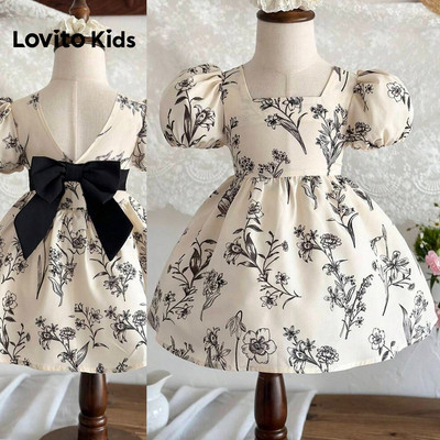 Lovito Kids Đầm hoa nhí màu mơ xuân/hè lưng nơ buộc cho bé gái L192AD016