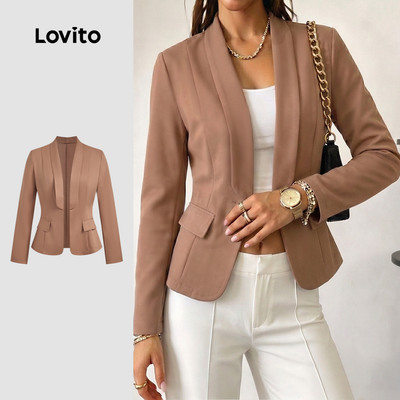 (New Arrival) Lovito Áo blazer nâu giả túi phong cách thanh lịch đi làm mùa thu đông cho nữ LK7LD186