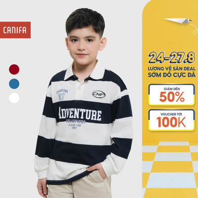 Áo polo bé trai CANIFA dài tay cổ bẻ họa tiết kẻ 2TP25C002