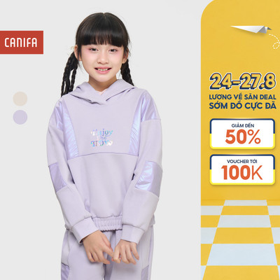 Áo nỉ bé gái CANIFA áo hoodie có mũ phối màu chất liệu interlock 1TW25W010