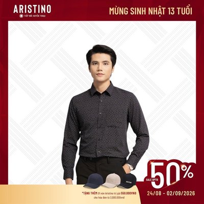 Áo sơ mi nam dài tay ARISTINO dáng suông nhẹ, màu xanh than in họa tiết chỉn chu, lịch sự - ALS13002