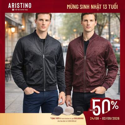 Áo khoác dạ Aristino 2 lớp họa tiết Paisley thiết kế bomber phong cách sang trọng AJK602EDP01