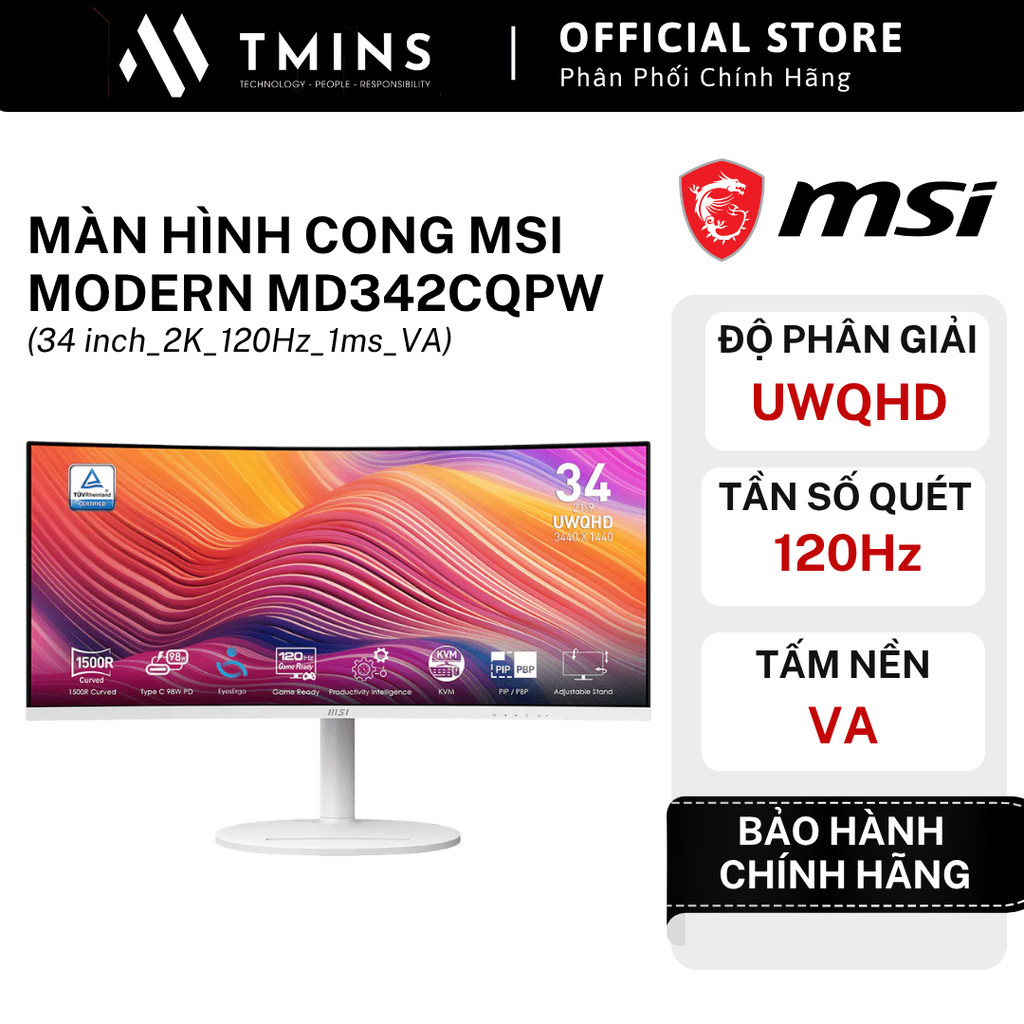 Màn Hình MSI Modern MD342CQPW, MSI MAG342CQR E2 (34 inch_UWQHD_VA_120Hz-180Hz_1ms) - Chính hãng