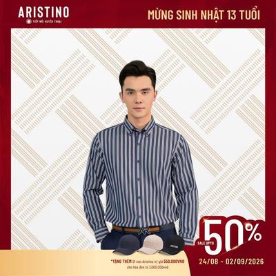 Áo sơ mi nam dài tay Aristino regular fit 69% polyester đứng form, bền màu ALS1380S3