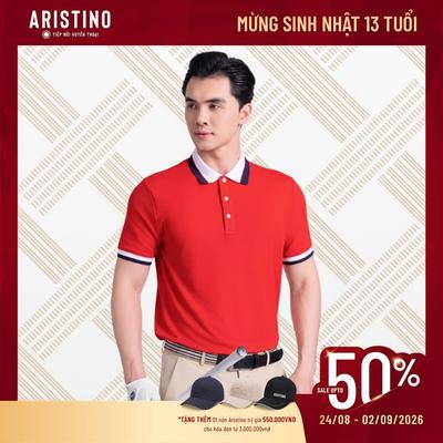 Áo Polo Đỏ Ngắn Tay Nam Aristino Golf 67% Polyester Logo Aristino In Tinh Tế Sau Lưng APSG17AS2