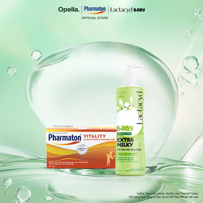 Bộ 1 Thực Phẩm Bảo Vệ Sức Khỏe Pharmaton Vitality Dạng Vỉ Tiện Lợi Hộp 50 Viên + Sữa Tắm Gội Trẻ Em Lactacyd Milky 500ml