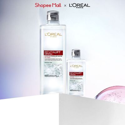 Bộ đôi Nước tẩy trang đa năng 3-in-1 L'Oreal Paris Crystal Revitalift Micellar cho da dầu mụn 400ml & 95ml