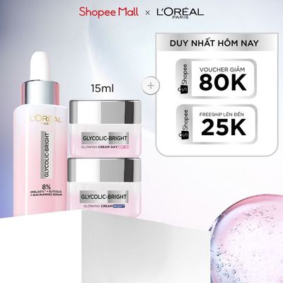 Bộ Serum Glycolic Melasyl 8% [Melasyl+Glycolic+Niacinamide] 30ml & Kem dưỡng ngày đêm mờ thâm nám L'Oreal Paris Glycolic