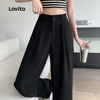 (thanh lịch) Lovito Quần khóa kim loại trơn thông thường dành cho nữ L129ED459