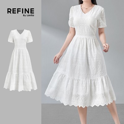 (Refine by Lovito) Váy nữ thêu hoa lỗ trắng mùa xuân hè LR26ED067