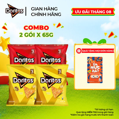 Combo 2 Gói Snack Ngô Giòn DORITOS 65G Vị Nacho Cheese/Taco - Snack tortilla tẩm vị đậm đà kiểu Mỹ