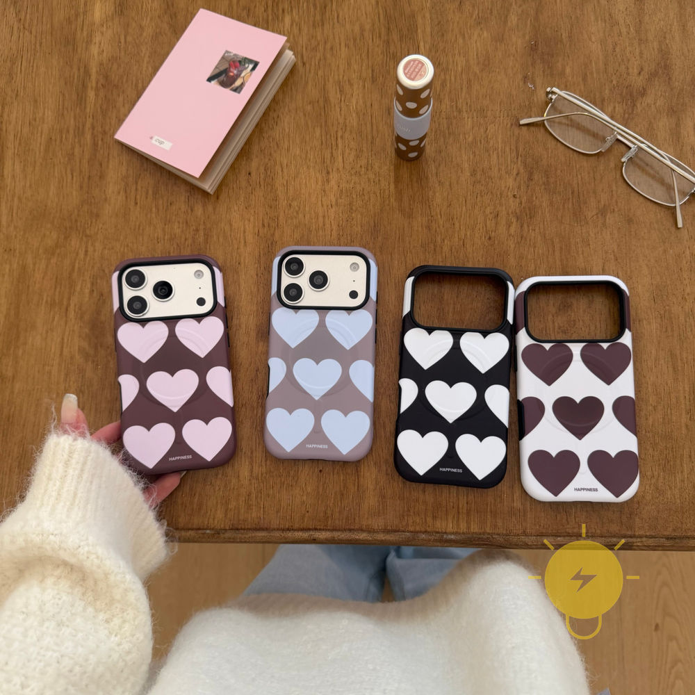 Phone Case For iPhone 18 Pro Max 17 16 15 PC Korean Style TPU Magnetic Korean Style Solid Color Hear