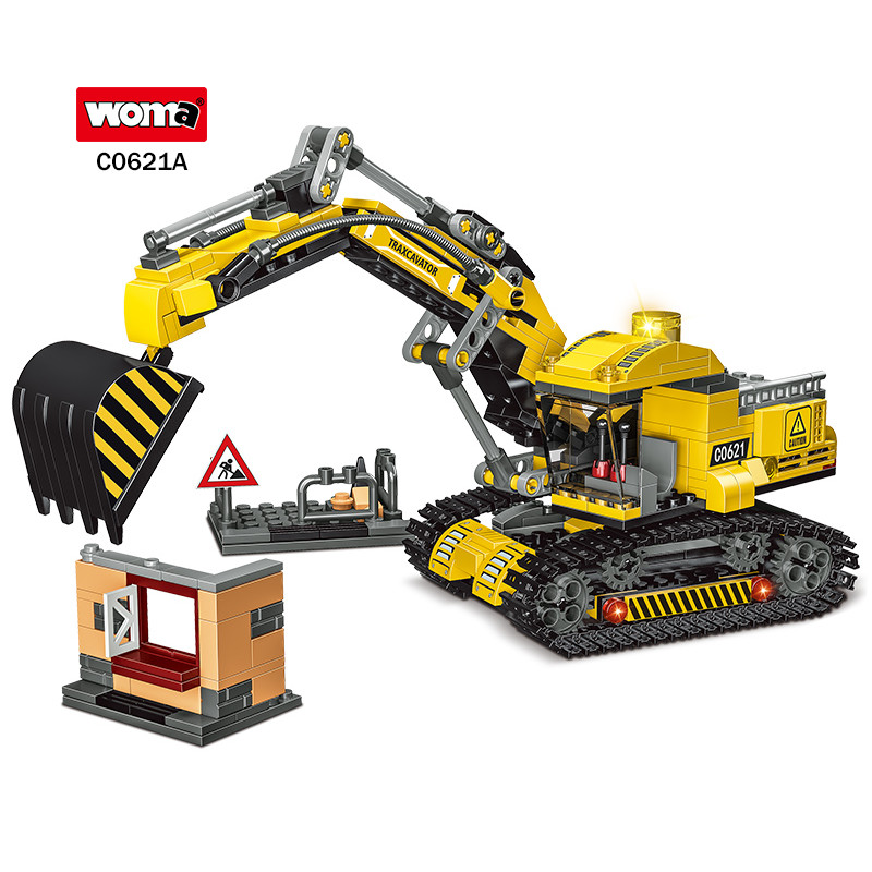 WOMA TOY 463 Bộ khối xây dựng biến hình 2 trong 1 CPSIA / ASTM C0611A Máy xúc / Máy kéo Đồ chơi xây 
