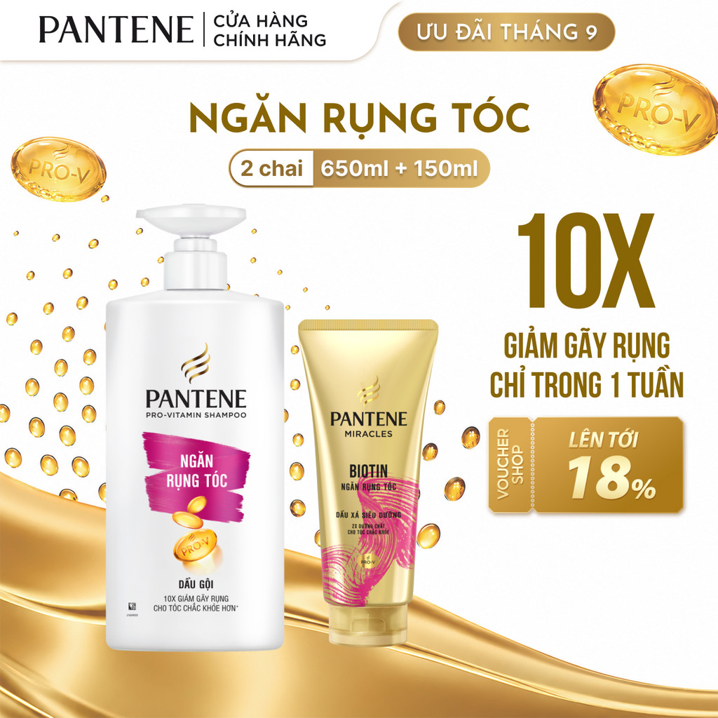 [Live] Combo 2 Dầu Gội PANTENE Chai 650ML + Dầu Xả PANTENE Siêu Dưỡng Ngăn Rụng Tóc Chai 150ML