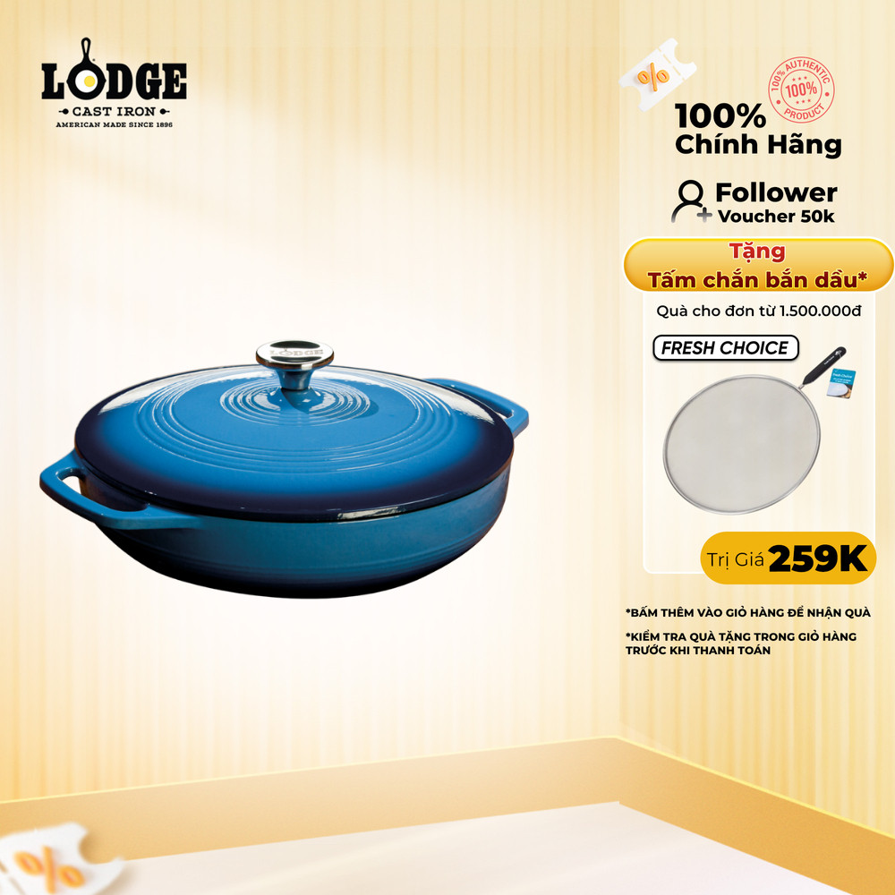 Lodge - Nồi gang phủ men xanh dương - 3.4L