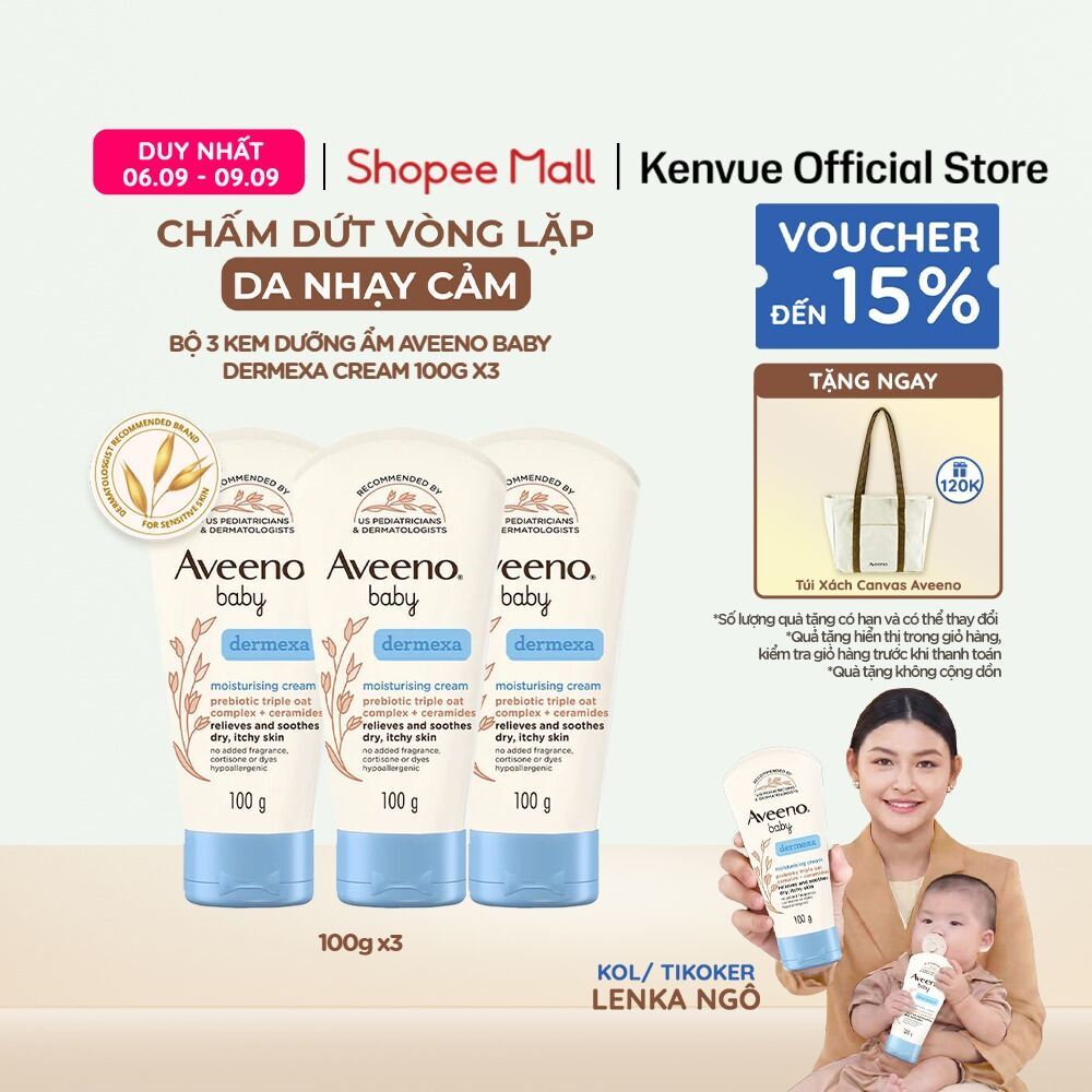 Combo 3 Kem dưỡng ẩm Aveeno Baby Dermexa Cream 100g