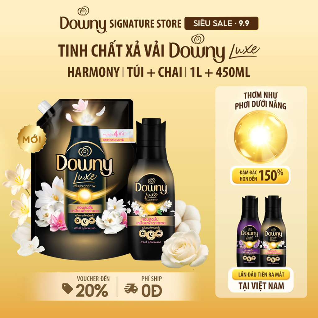 Combo Tinh chất Xả Vải Đậm Đặc Downy LUXE Harmony 1L + Harmony 450ML