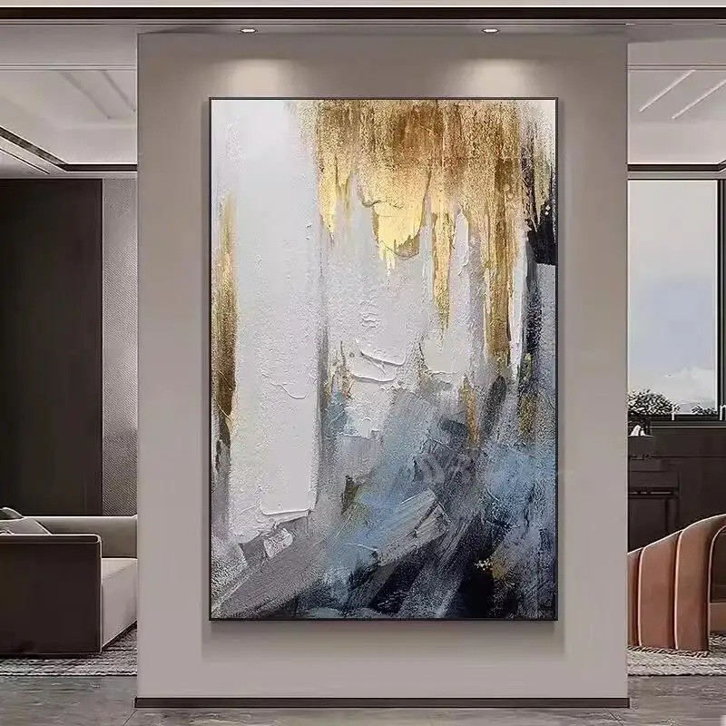 Handmade Gold Foil Acrylic Oil Painting on Canvas Abstract Wall Art for Living Room Bedroom XLN7
