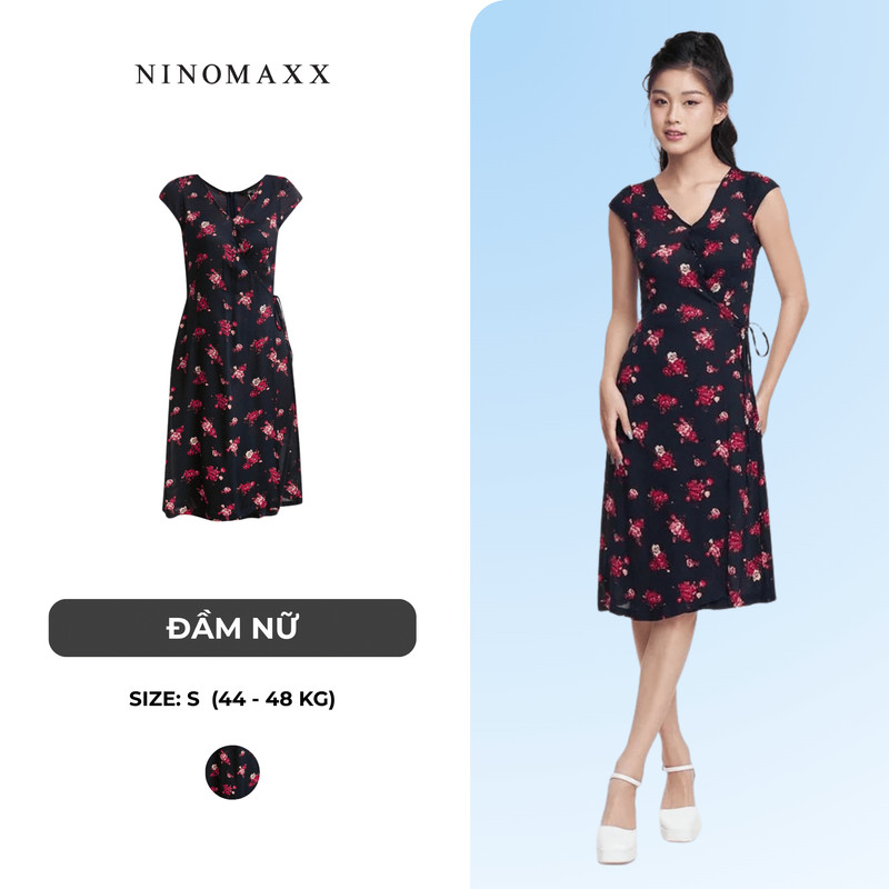 [CÒN SIZE S] Đầm Nữ Sát Nách Hoa Đỏ Cột Dây Năng Động Thương Hiệu NINOMAXX 1911045