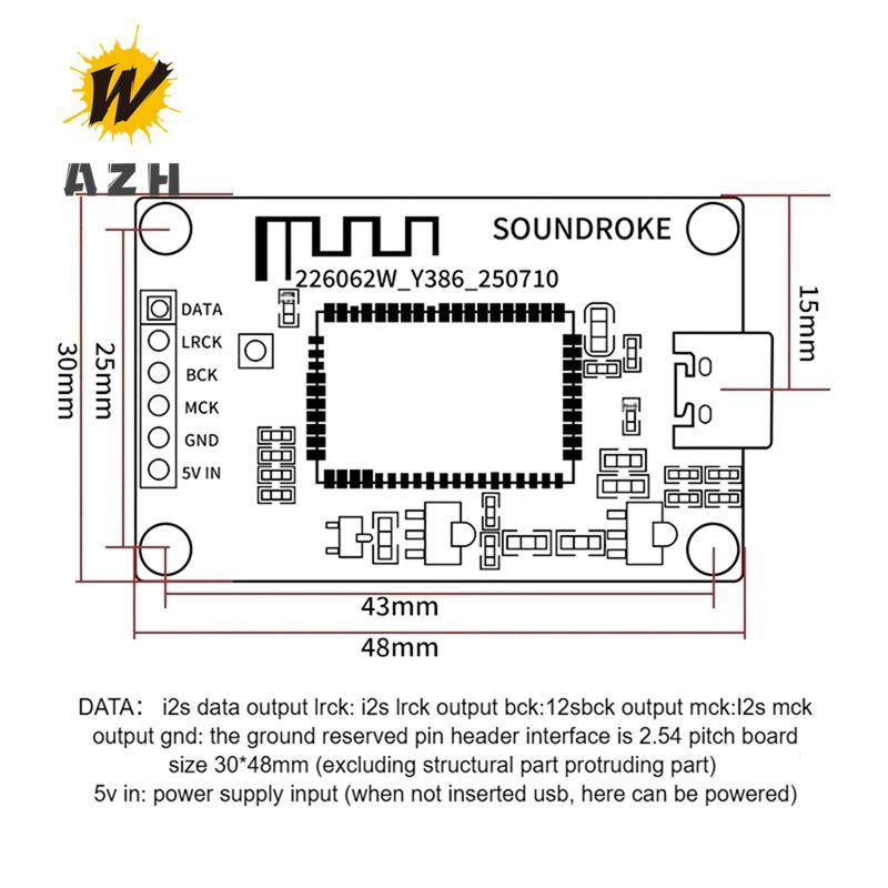 QCC5181 / QCC3095 Mô-đun giao diện kỹ thuật số Bluetooth USB sang I2S Đầu ra Type-C 5VUSB Card âm th