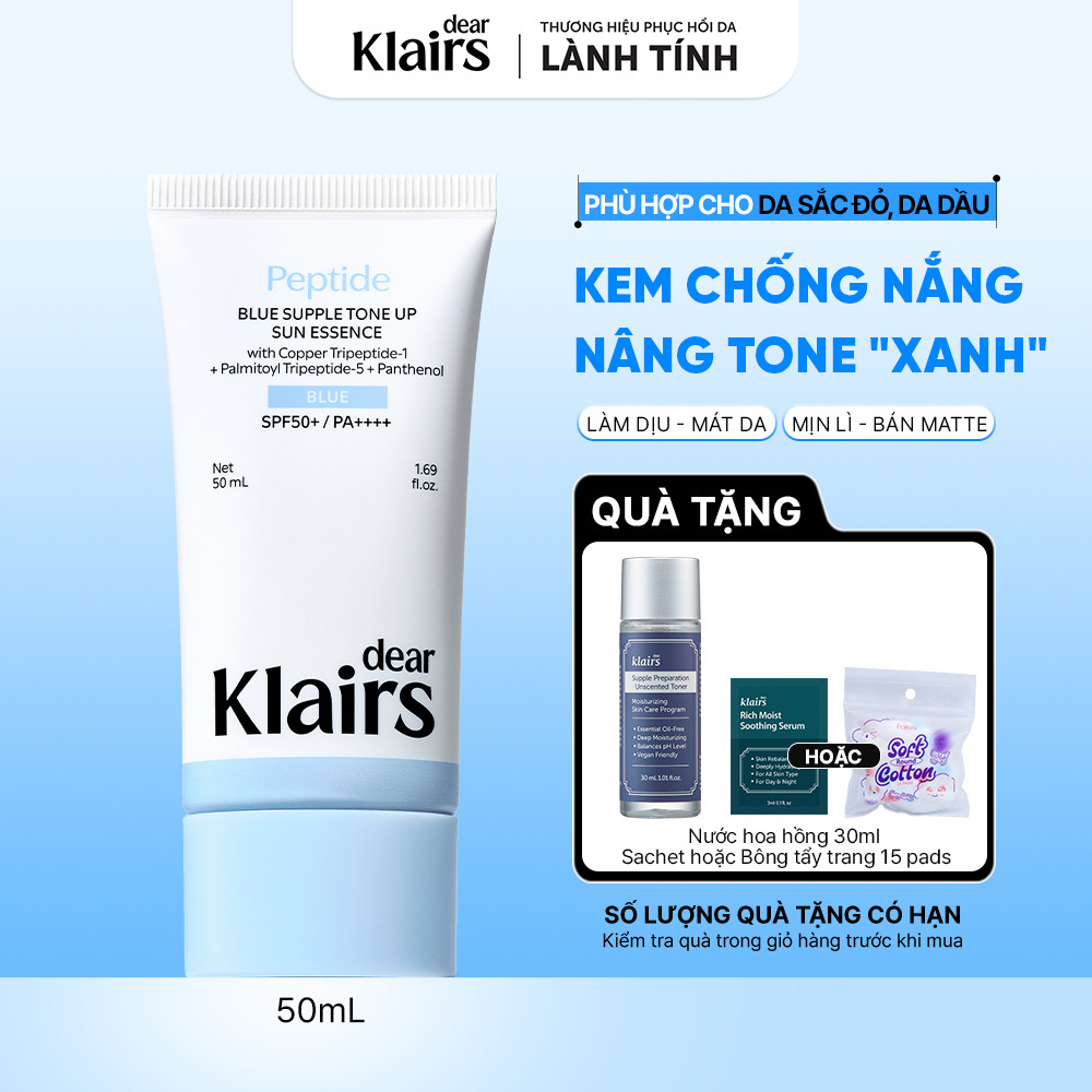 [NEW] Dear Klairs Kem chống nắng Blue Supple Tone Up Sun Essence SPF50+ PA++++ 50ml [FS]