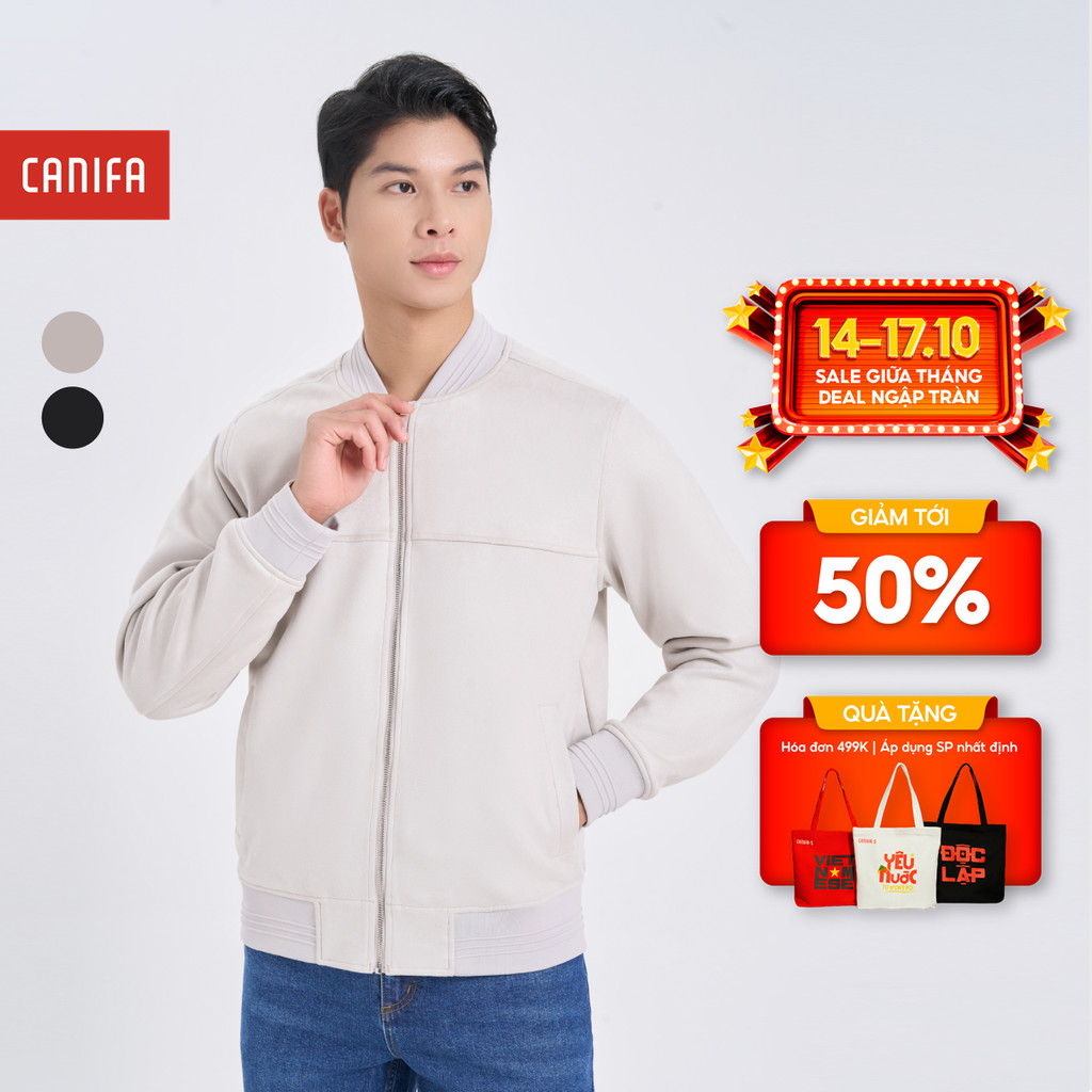 Áo khoác bomber nam CANIFA chất liệu da lộn dáng basic dài tay 8OT24W021