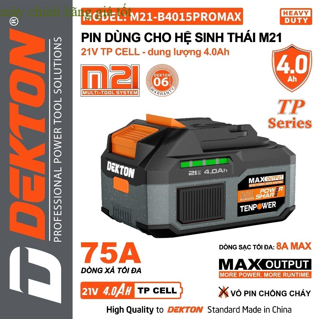 PIN DEKTON THẾ HỆ THỨ 3 M21GEN 3 PRO-Pin B4015PROMAX-4Ah-5Ah-6Ah-7.5Ah Máy chính hãng GT