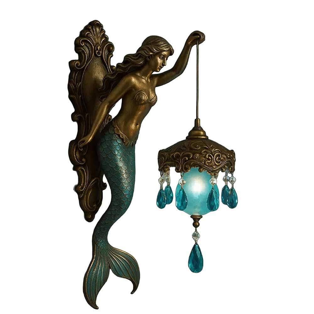 Mermaid Wall Lamp, Glass Mirror Front Light Fixture Bedroom Beside Wall Light
