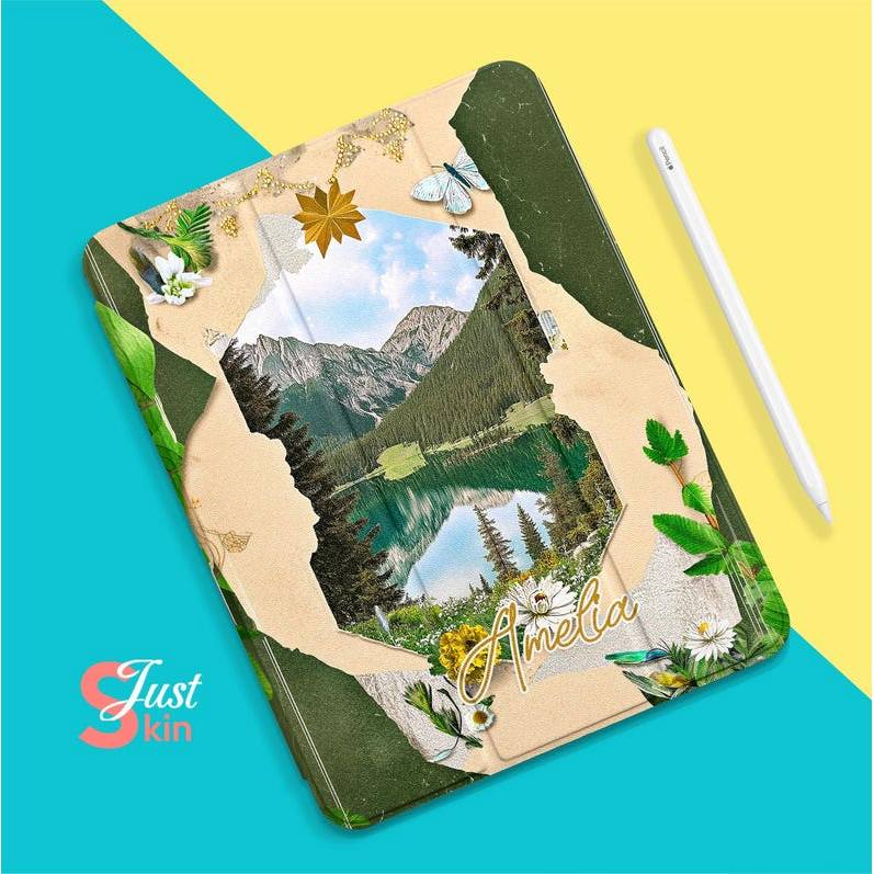 Đẹp Chắp Vá Mountain View Ipad Case Có Giá Đỡ Màu Xanh Lá Cây Ipad Cover Tên Tùy Chỉnh Cho Pro 2017 