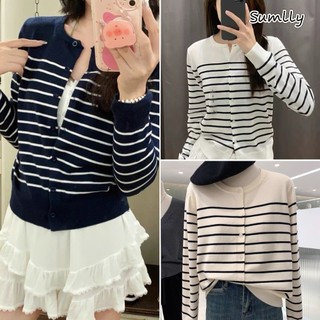 Áo len cardigan dệt kim sọc Hàn Quốc dành cho nữ,áo len dệt kim dài tay màu trơn cơ bản,mùa thu đông