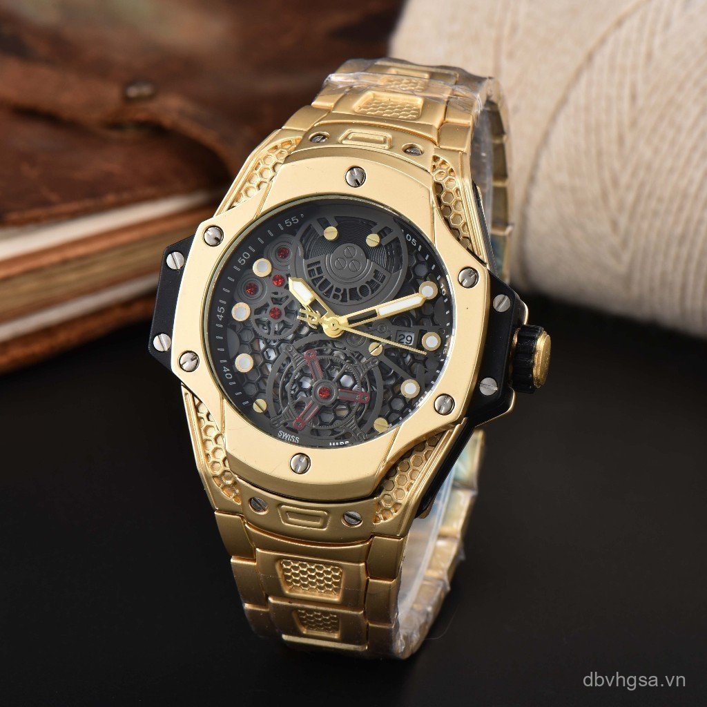 Hublot Quartz Movement Đồng hồ nam chống nước Rui Watch Business Light Dây đeo thép không gỉ sang tr