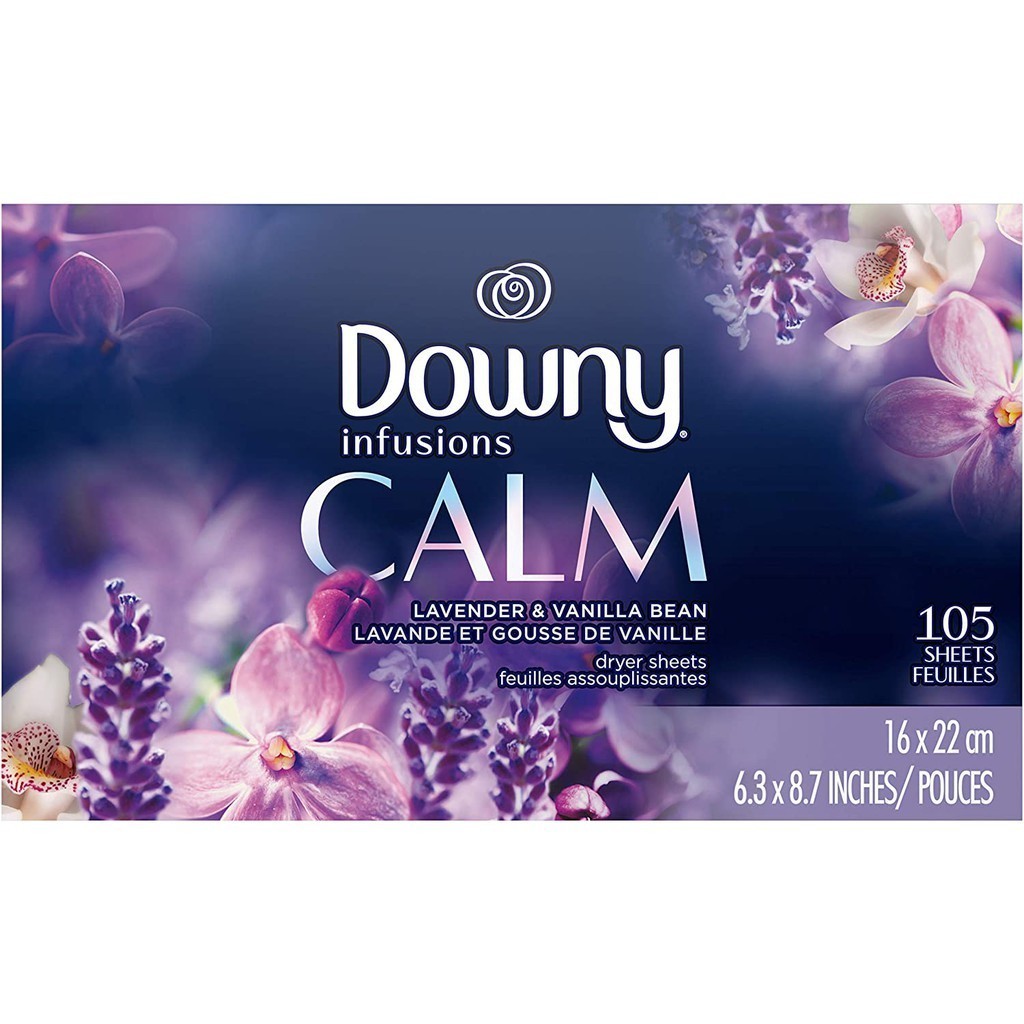 Hộp 105-200 tờ giấy thơm áo quần Downy Infusions Fabric Softener Dryer Sheets Lavender & Vanilla Bea