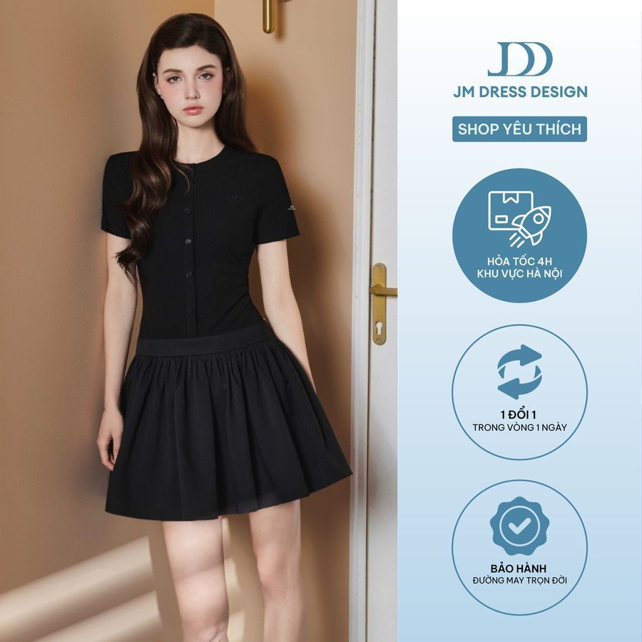 Đầm cổ đức phối chân váy xếp ly 1S41.2505K – Váy công sở dáng xòe thanh lịch, đầm dự tiệc thiết kế J