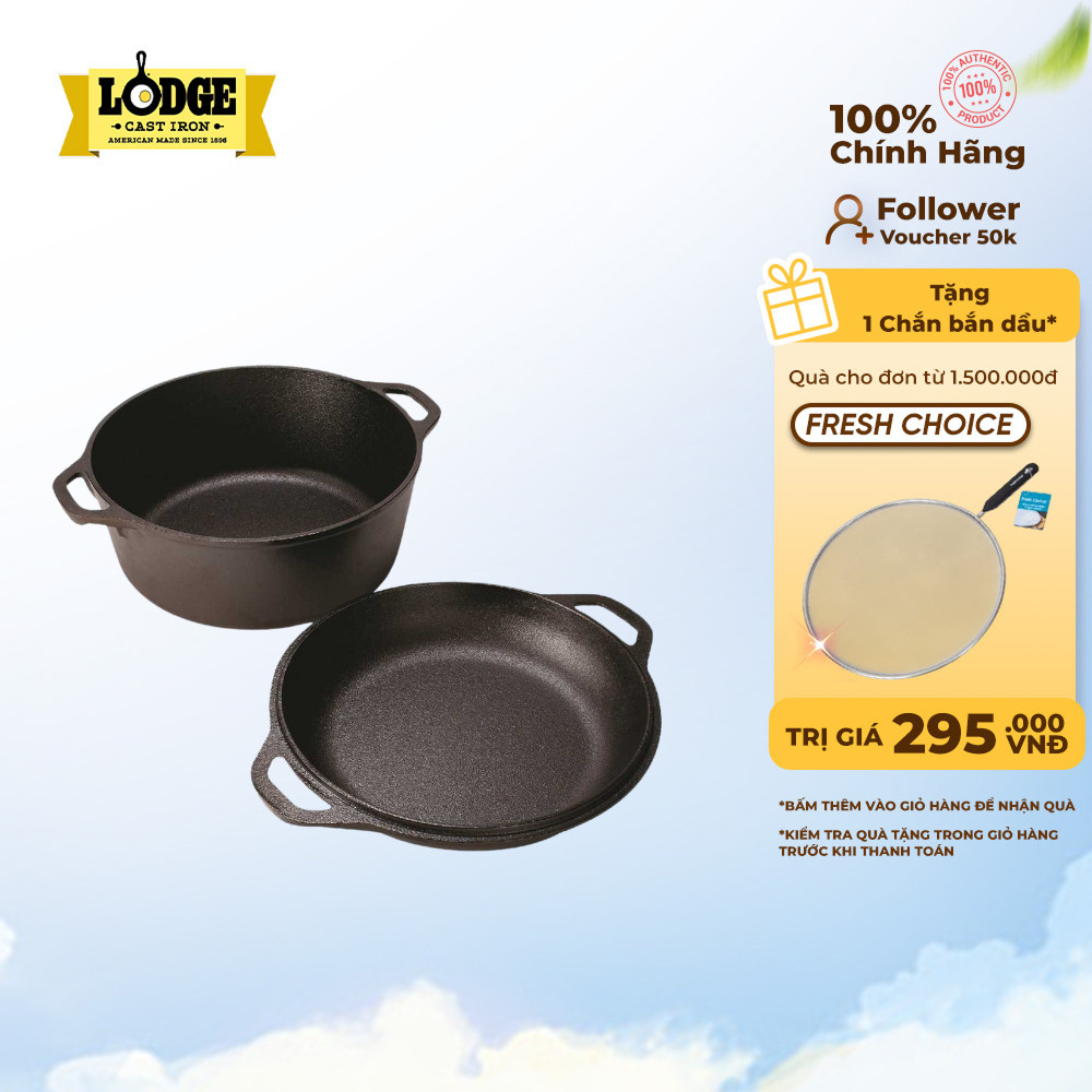 Lodge - Bộ nồi chảo gang tròn - 4.73L
