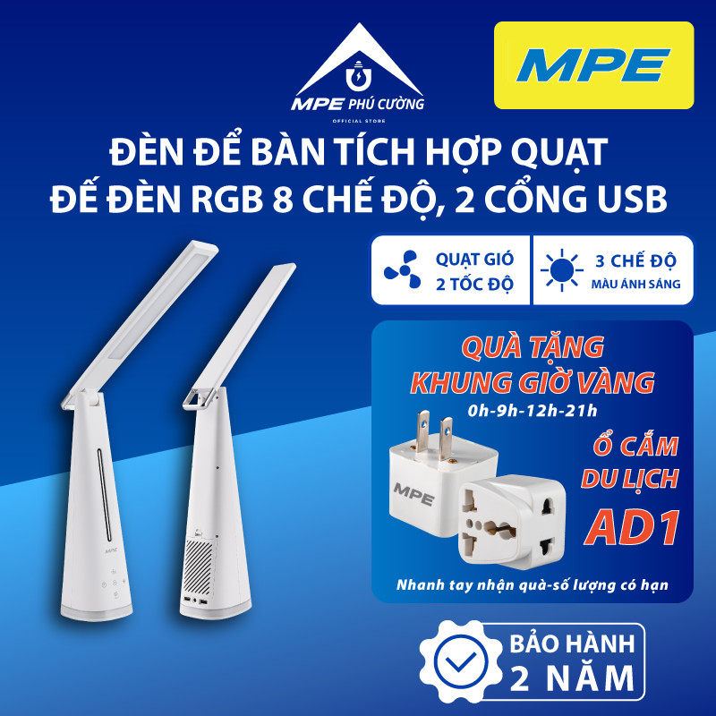 (CHÍNH HÃNG) MPE - Đèn bàn đa năng 3 chế độ màu tích hợp quạt hẹn giờ Chính hãng MPE Phú Cường