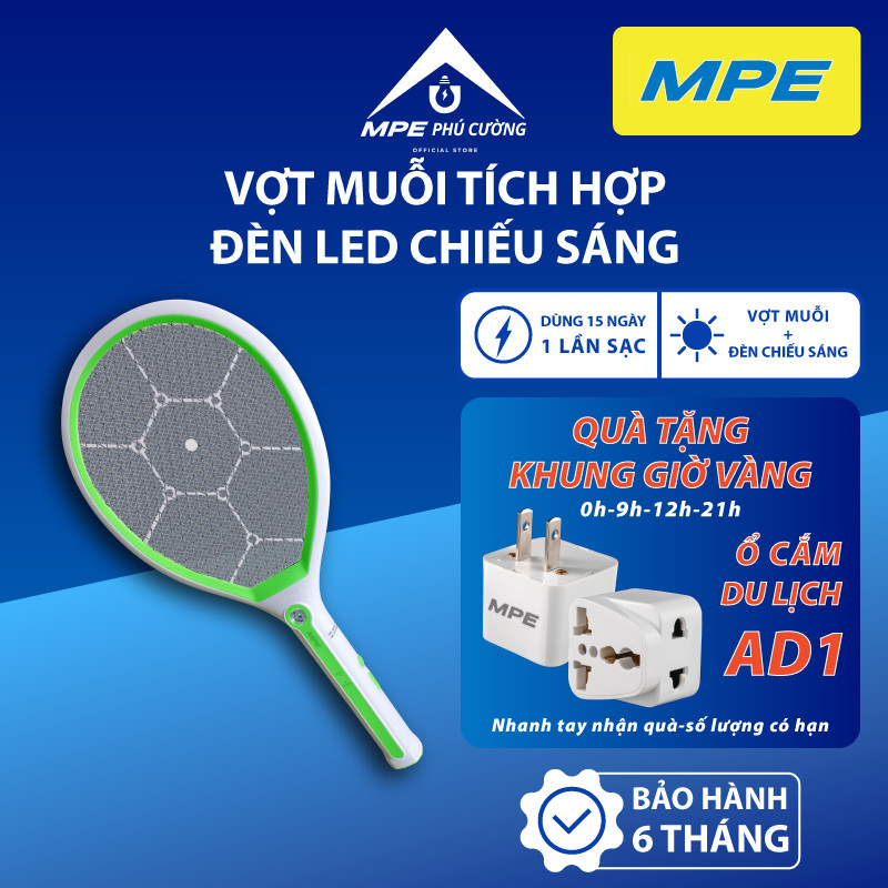 (CHÍNH HÃNG) MPE - Vợt muỗi 3 tầng lưới 2 chế độ hoạt động tích hợp đèn led chiếu sáng Chính hãng MP